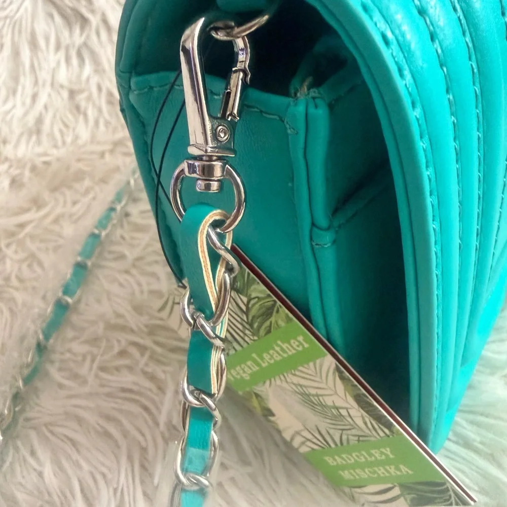 Badgley Mischka Small Chevron Quilted Crossbody Bag In Green Teal - NWT